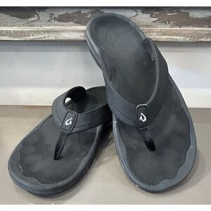 OluKai Ohana Black Flip Flops Comfort Thong Beach Sandals Women's 10